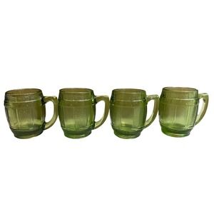 4 Mini Barrel Shot Glass GREEN VTG Hazel Atlas or Toothpick Holder‎ - Excellent